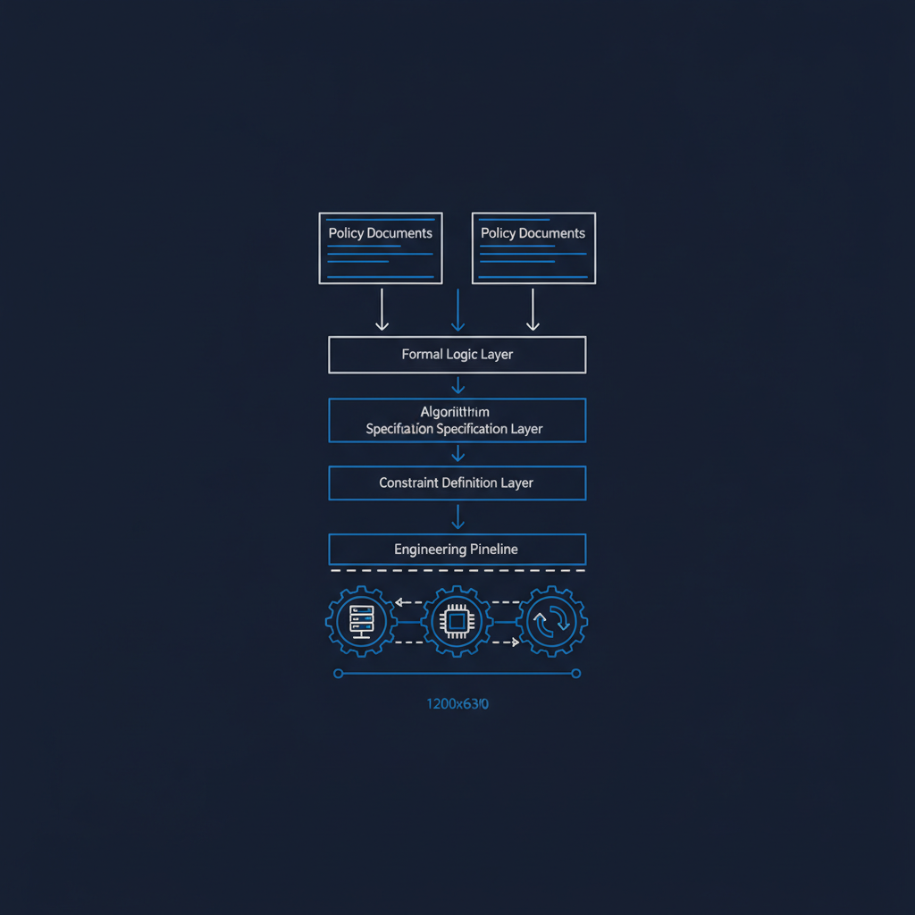 Technical blueprint overlaid on a circuit board, representing the gap between policy language and implementable safety specifications